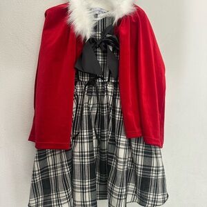 Red and Black Plaid Kids Formal Dress with Cape